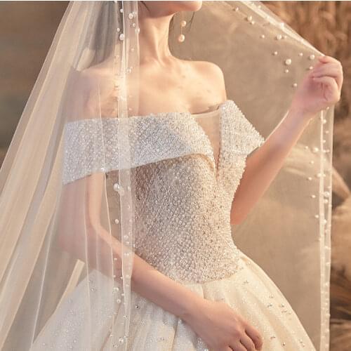 A-Line Wedding Dresses Boat Neck Sweetheart Neck Pearls Beading Appliques Off the Shoulder Court Train Princess Bride Gowns New