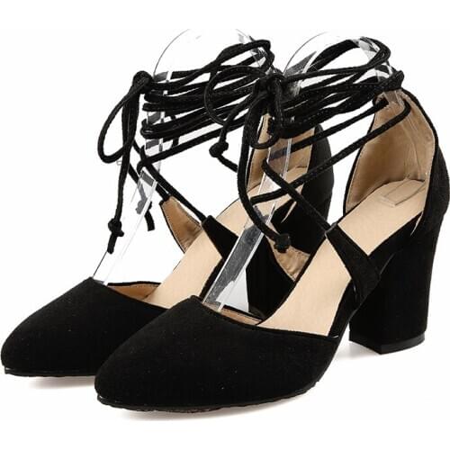 Big Size Pointed lace up single shoes ladies high heels women shoes woman pumps