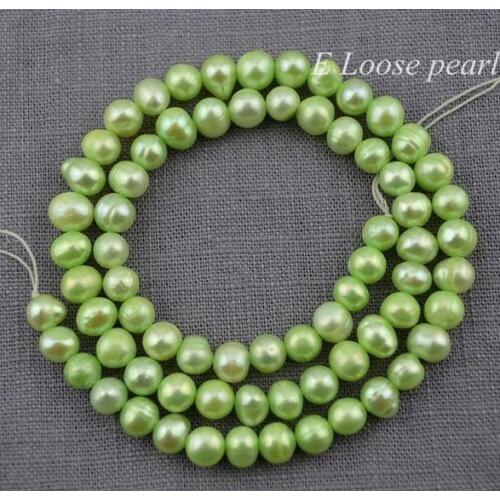 Unique Pearls jewellery Store Real Freshwater Pearl Round Potato Loose Pearl Jewellery Cyan Color 5mm One Full Strand YLC1-46