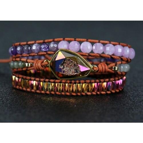 High Quality plating Rhinestone Leather Bracelet personality wrap Bracelets Fancy Femme Boho bracelet couples jewelry