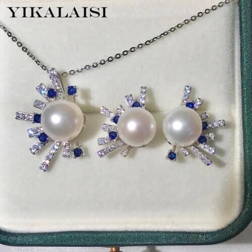 YIKALAISI 925 Sterling Silver Set Jewelry For Women 8-10mm Oblate Natural Freshwater Pearl Set New Arrivals Wholesales
