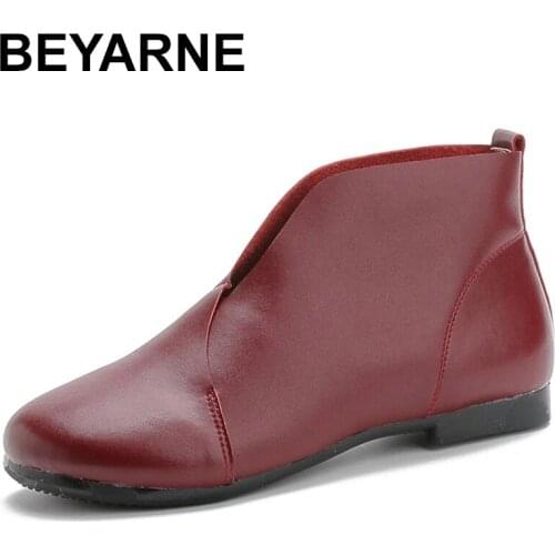 BEYARNE Original Retro Women Flats 2021 Summer Soft Comfortable Deep Mouth Genuine Leather Shoes Flat Shoes Casual Plus Size