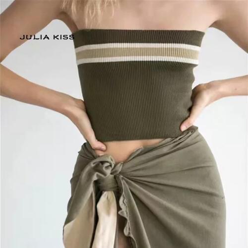 Women Contrast Knitting Tube Top