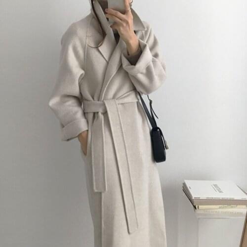 Spring Autumn Winter New Womens Casual Wool Blend Trench Coat Oversize Long Coat with belt Women Wool Coat Cashmere Outerwear