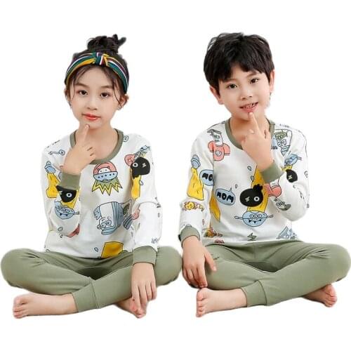 Winter homewear for baby girls boys pure cotton cute animal hot sale pyjamas 2-13T kids sleeping wear children bottoming shirt