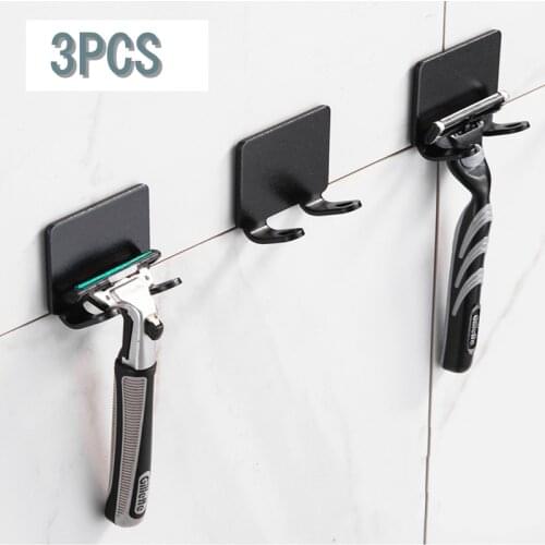 1/2/3Pcs Punch Free Razor Holder Storage Hook Wall Mens Razor Holder Bathroom Razor Holder Accessories Wall Kitchen Accessories