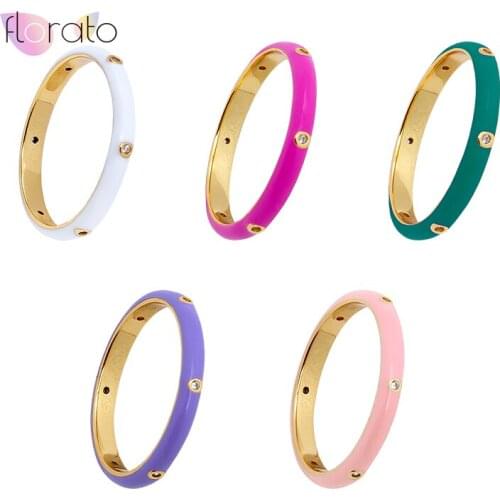 1PC Plated 24K Gold Simple Style Enamel Ring Paved With Shiny CZ Fashion Wedding Engagement Ring For Women