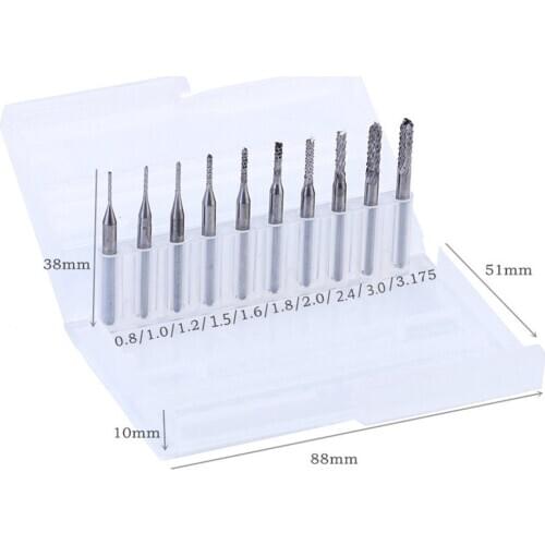 10 Pcs 0.8-3.175mm PCB Milling Cutter Set Steel Corn Router Bit Drill Engraving Bit End Mills Machinery Part Milling Cutter Kits