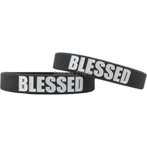 100pcs Inspirational Quote BLESSED wristband silicone bracelets free shipping by ePacket A