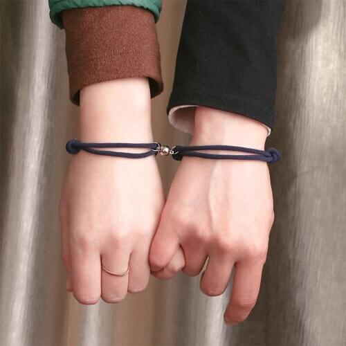 2pcs Attract Couples Bracelets Best Friend Bracelet Men Bracelet Black Rope Weaving Magnet Attract Long-distance Love Jewelry