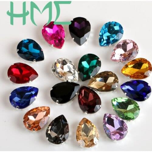 20 pcs/lot Colorful Round Drop Shaped Transparent Flatback Glass Rhinestones With Claw Apply To Clothing Decoration