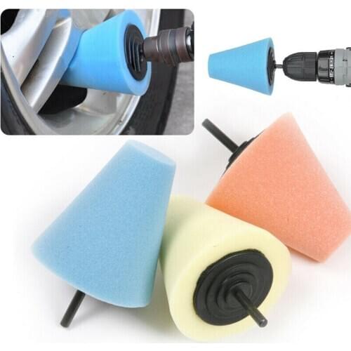 3Pcs Car Wheel Hub Use Power Drill Tool Foam Cone Shaped Polishing Sponge Cleaning Sponge Car Accessories