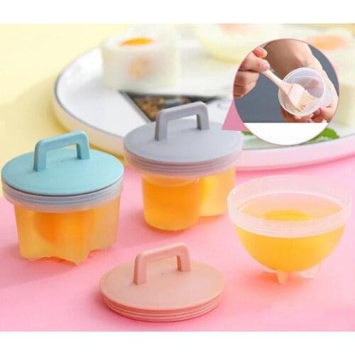4 Pcs/Set Cute Egg Boiler Plastic Egg Poacher Set Breakfast Steamed Egg Mould Egg Mold Form with Lid Brush