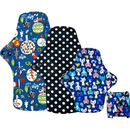 [Usurpon] 5pcs Organic Cotton Hygiene Sanitary Pad 3 Size Reusable Lady Heavy Flow Menstrual Pad For Day And Night