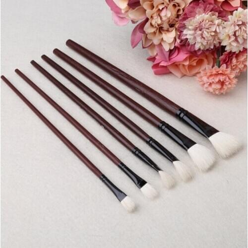 6Pcs Flat Painting Brushes Set Artist Wool Hair Watercolor Acrylic Oil Drawing L4MB