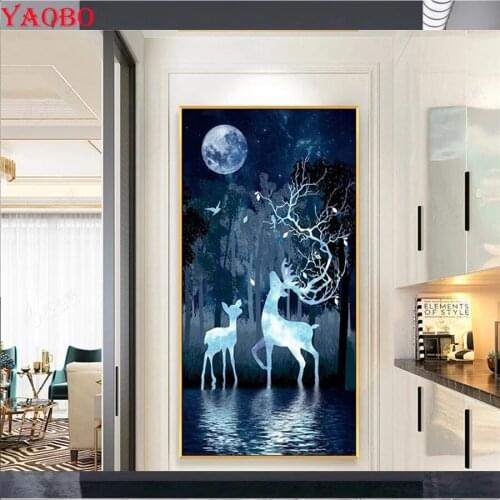 5D DIY Diamond Painting Abstract Elk moon landscape cross stitch mosaic full square/round diamond embroidery rhinestone painting
