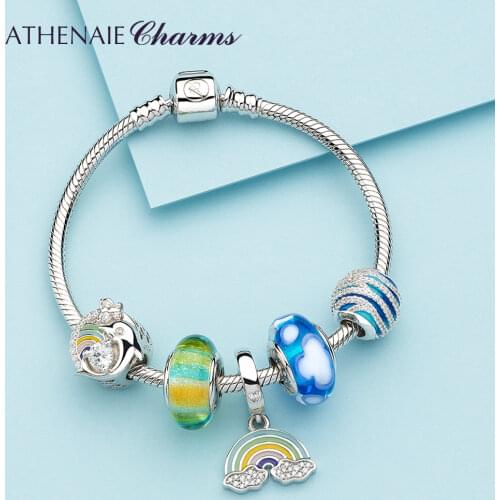 ATHENAIE Rainbow & Dolphin Charms Bracelet 925 Sterling Silver Complete Bracelet For Women Summer Party Valentine'Day Gifts