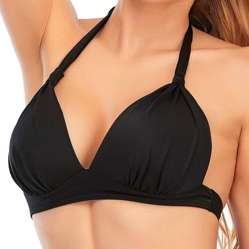 Big breasted bikini top with straps solid color swimwear without steel ring sexy European and American swimsuit women