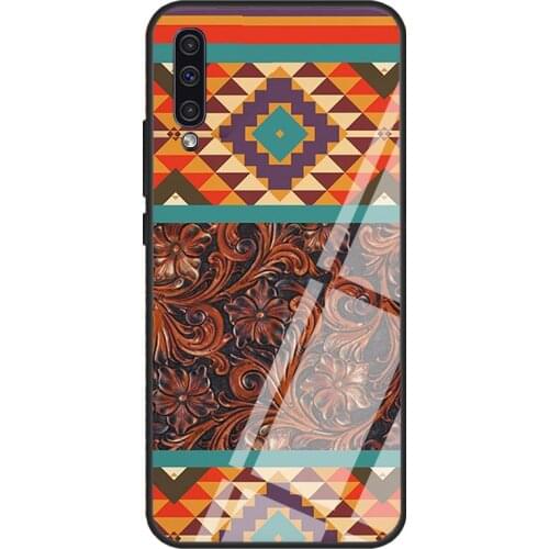 Turquoise Orange Aztec Navajo Western Case For Samsung A72 A71 A51 A31 A40 A50 A70 A20e A21S A12 A32 A52 Tempered Glass Cover