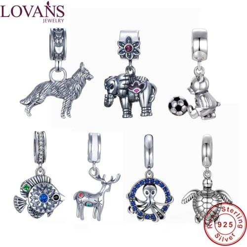LOVANS 925 Sterling Silver Charm Beads Animal Shape Jewlery Making Fit For Leather And Snake Bracelet Charms Pendants