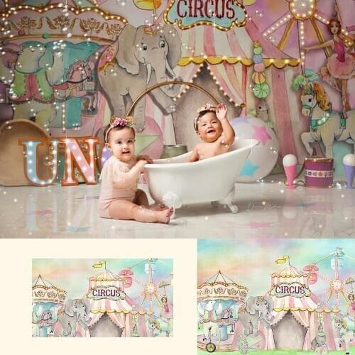 Circus Children Portrait Backdrop Photography Birthday Party Background Decor Acrobats Animals Elephant Ferris Wheel Photo Shoot