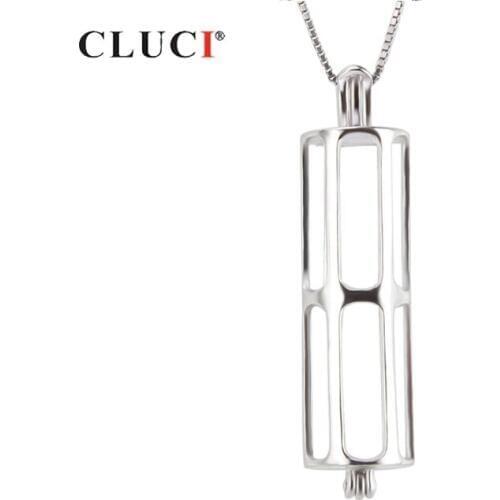 CLUCI 925 Sterling Silver Cylinder Cage Shape Pearl Locket Pendant DIY Necklace Jewelry Findings Tube Long Pendants SC262SB