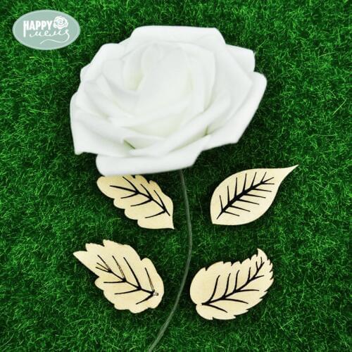 Happymems Wooden Shapes 24pcs/lot Wooden Scrapbook Veneers DIY Crafts Leaves Cute Leaf Pine Wood DIY Decor Embellishment