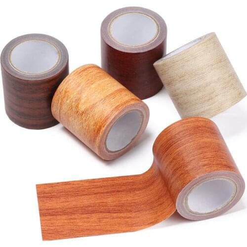 5M/Roll Furniture Adhensive Duct Tape Realistic Wood Grain Repair Renovation Skirting Line Floor Sticker Home Decor Accessories