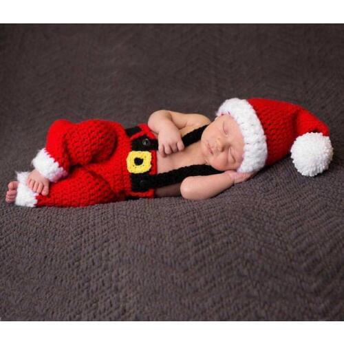 Newborn Photography Props Accessories Baby Christmas Hat+Romper 2Pcs/Set Christmas Photography Knitted Clothing Baby Photo Props