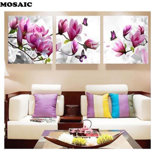 3PCS flowers Diamond Embroidery Orchid Diamond Mosaic Full Square Drills Home Decoration Diamond Painting 3pcs Kitchen Modular