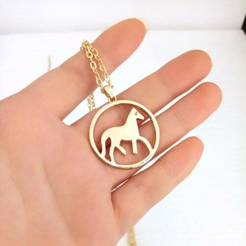 Hzew round horse pendant necklaces cute gold color horse necklace