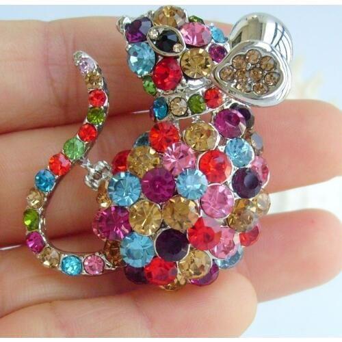 Lovely Mouse Rat Animal Brooch Pin Multicolor Austrian Crystal Pendant EE03276C2