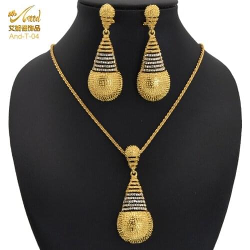 Fashion Jewelry Sets Dubai Gold Bridal Wedding Dangle Earring Necklace For Women African Party Gifts France Designer Jewellery
