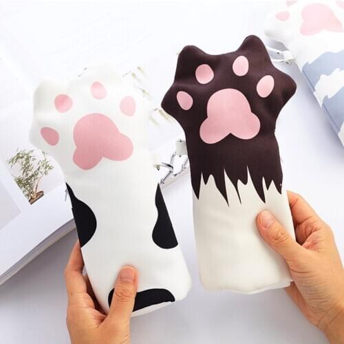 Cute Cat Paw Soft Cotton Fabric Pencil Case Bag Kawaii Coin Purse Pencilcase Kids Birthday Gift School Stationery