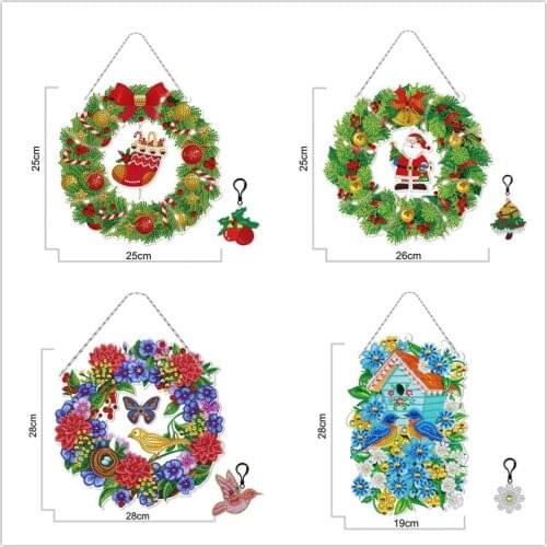 New Diy Led Light Diamond Embroidery Kit 5D Diamond Painting Wreath Santa Special Shape Xmas Art Wall Window Pendant Home Decor