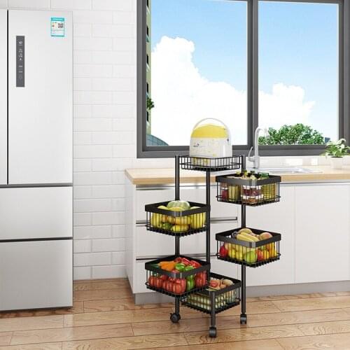 Carbon steel floor multi-layer rotatable storage rack for fruits and vegetables corner line storage rack for kitchen supplies