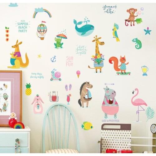 Forest horse rabbit giraffe butterfly wall stickers for kids rooms home decor cartoon animals wall decals pvc mural art poster