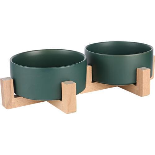New Ceramic Elevated Raised Cat Bowl with Wood Stand No Spill Pet Food Water Feeder Cats Small Dogs Pet Supplies 400ml/850ml