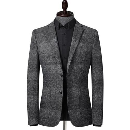 Autumn Winter Coat Men Blazers Fashion Stitching Knitting Men Suit Stretch Blazer Jacket For Men Casual cardigan Top Coats