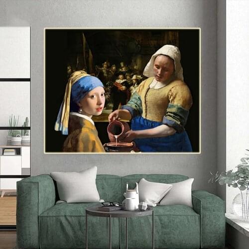 Famous Girl with A Pearl Earrings Canvas Paniting The Milkmaid Posters Classical Portrait Modern Wall Art Picture Home Decor