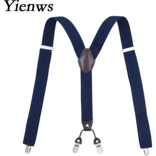 Yienws 125cm Suspensorios Men Suspenders with 4 Clip Y-Sharp Mens Braces for Trousers Navy Black Tirantes Pantalon Hombre YiA148
