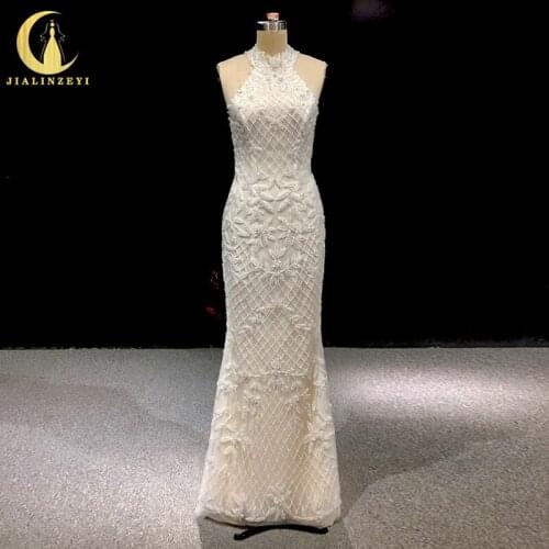 Rhine real Halter full Beads Sexy Open back Mermaid Sexy New Arrival Wedding dresses Wedding gown