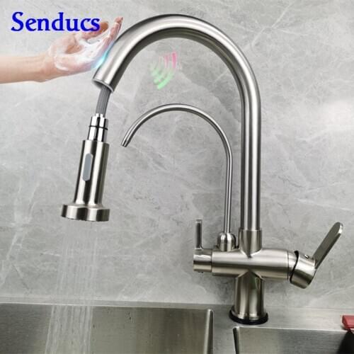 Touch Pure Kitchen Faucets Senducs Sensitive Sensor Kitchen Mixer Tap Brushed Pull Out Kitchen Faucet Touch Kitchen Sink Faucets