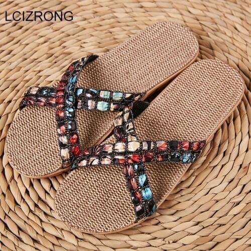 LCIZRONG New Bohemia Home Slippers Women Fashion Bathroom Non-slip Bed House Slippers Girl Woman Beach Slides 2019