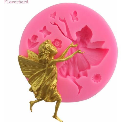 Flower Angel Wings Girl Chase Butterfly Silicone Mold Aromatherapy Fondant Cake Decoration Handmade Soap Mold Chocolate Mold