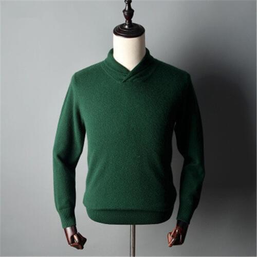 Smart casual 100%cashmere v-neck knit men fashion thick solid H-straight pullover sweater 4color S-2XL