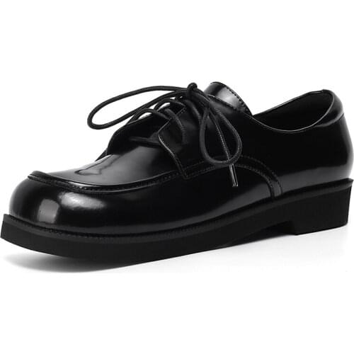 Spring Autumn Women Pumps Shoes High Heels Round Toe Loafers Lace Up Elegant Black Patent Leather High Quality Shoes WomenB3