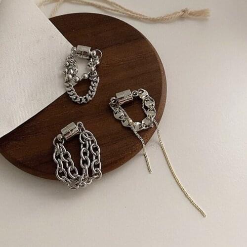 U-Magical 2021 Fashion Style Long Tassel Magnet Clip Earring for Women Mix Chunky Chain Beaded Metal Earring Jewelry Gift Female