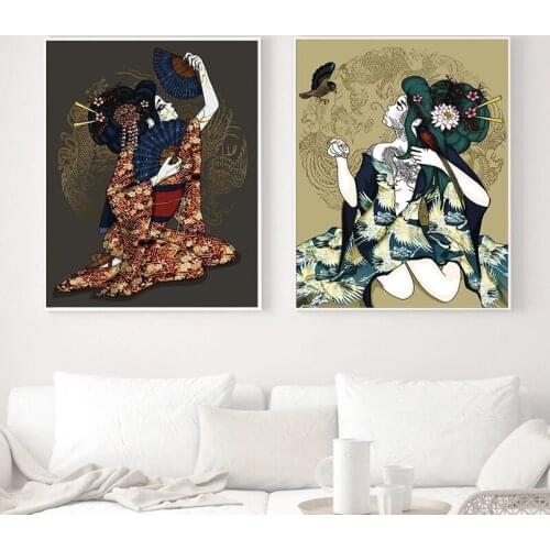 Japanese Retro Anime Geisha Tell Me A Secre Canvas Painting Posters and Prints Vintage Wall Pictures for Living Room Home Decor