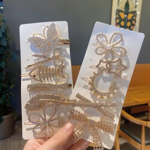 Simple Headwear Hairpin Set Temperament Imitation Pearl Top Clip Bangs Clips Diamond Barrette Female Hair Ornament Styling Tools